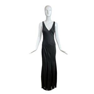 DONNA KARAN 90's Vintage Hammered Satin Black Evening Gown Maxi Dress
